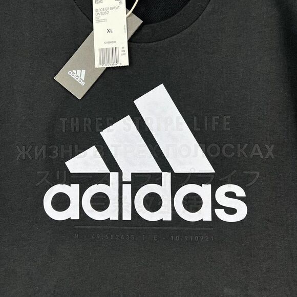 New Adidas Men US XL Black Sweatshirt Crew Neck Pullover Casual Long Sleeve Logo - Picture 6 of 9